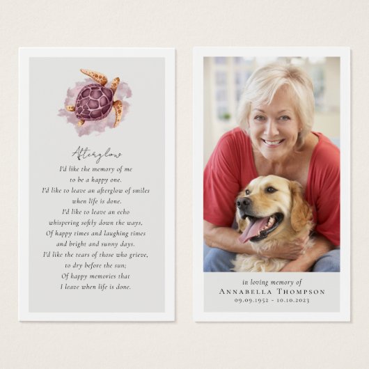 Turle Foto Beerdigung Gefallen Gedenkkarte (Vorne & Hinten)