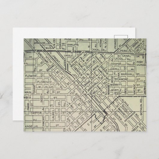 Turlock, CA Vintag Map Postkarte (Vorne/Hinten)