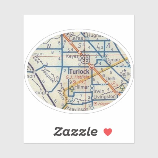 Turlock CA Vintager Fahrplan Aufkleber (Blatt)