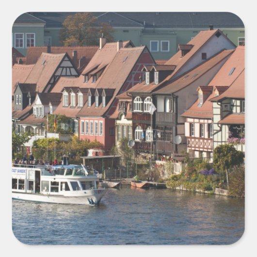 Turm Boat in Little Venice and River Regnitz Quadratischer Aufkleber (Vorderseite)