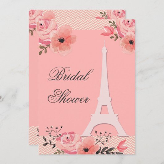Turm-Brautparty Chic-Blumenparis Eiffel Einladung (Vorne/Hinten)