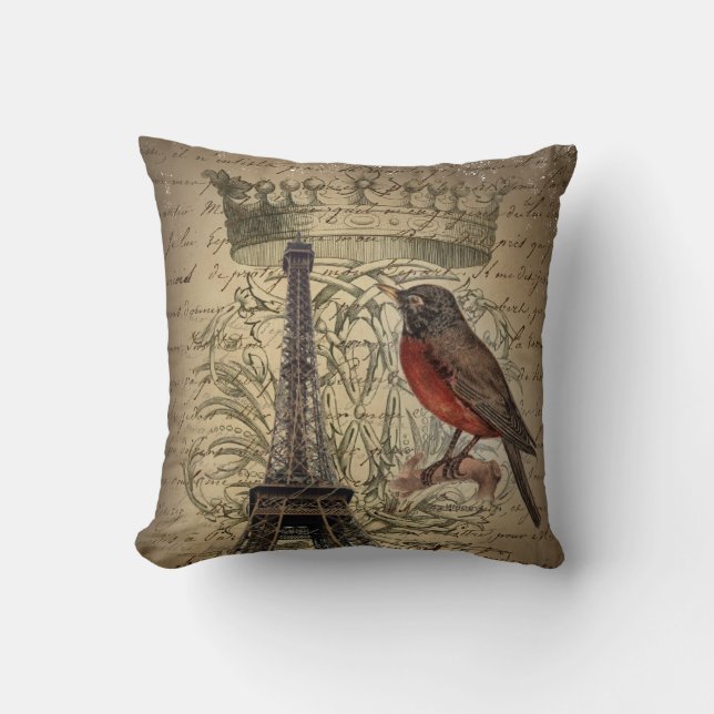 Turm Chic-französischer Vogel-moderner Vintager Kissen (Vorderseite)