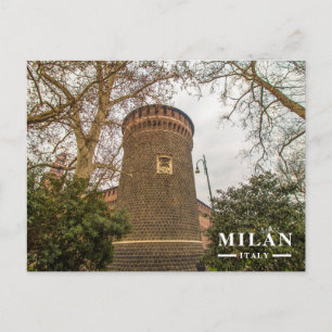 Turm des Castello Sforzesco in Mailand durch kahle Feiertagspostkarte