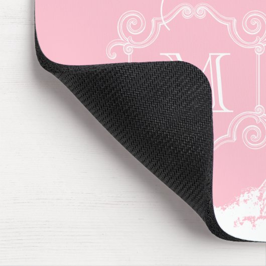 Turm-Girly rosa weißes mit Monogramm Paris Eiffel Mousepad (Ecke)