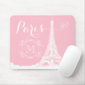 Turm-Girly rosa weißes mit Monogramm Paris Eiffel Mousepad (Mit Mouse)