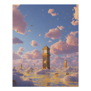 Turm-Kunst im Traumhaften Rosa-Himmel-Fantasy-Stil Poster