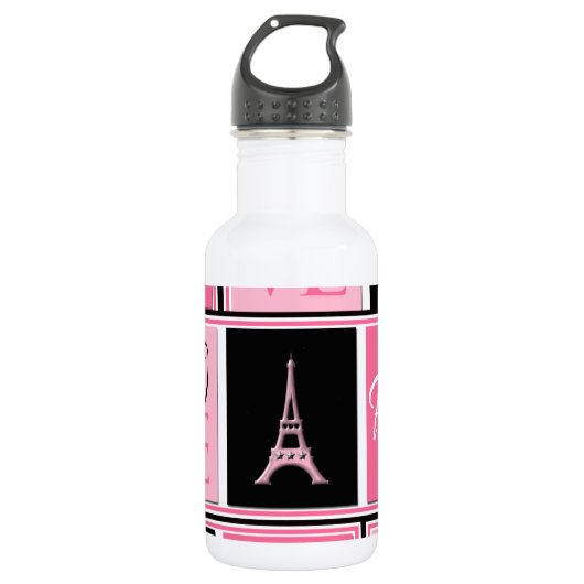 Turm-Liebe-Rosa-Schwarzes Paris Eiffel Trinkflasche (Vorderseite)