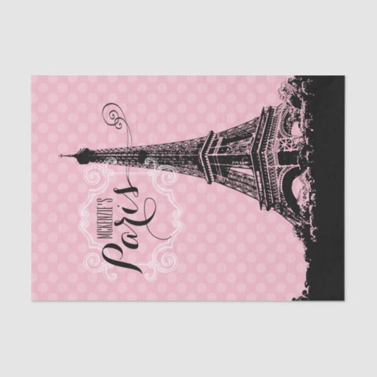 Turm-mit Monogramm rosa Polka-Namenspunkt Paris Seidenpapier (Vorderseite)