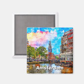 Turm Munttoren. Amsterdam. Niederlande. Magnet (Vorderseite/Rückseite)