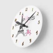 Turm-Rosa-PudelChic Paris Eiffel personalisiert Runde Wanduhr (Winkel)