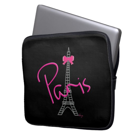 Turm-Schwarz-coole Grafik Paris Frankreich Eiffel Laptopschutzhülle (Vorderseite Links)