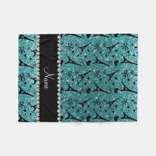 Turm-Türkis-Glitter Nameparis Eiffel Fleecedecke (Vorderseite (Horizontal))