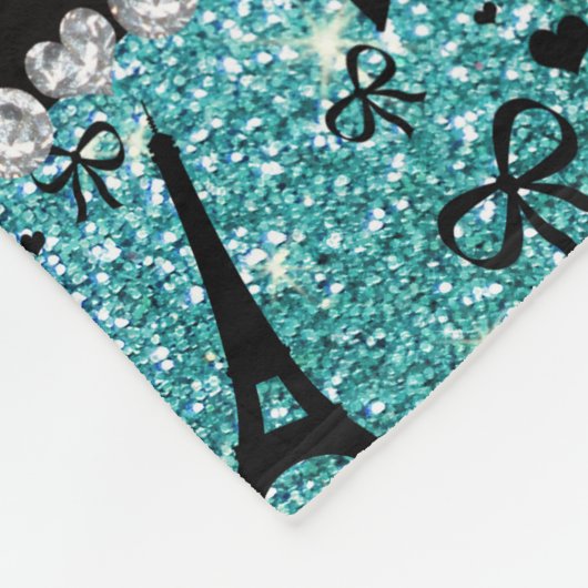Turm-Türkis-Glitter Nameparis Eiffel Fleecedecke (Ecke)