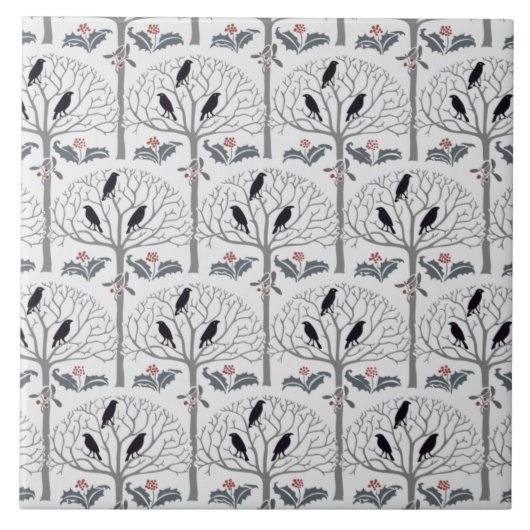 Turm-und Stechpalmen-Muster-Weihnachtskunst-Fliese Fliese (Vorderseite)