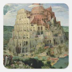 Turm von Babel, 1563 (Öl auf Tafel) Quadratischer Aufkleber