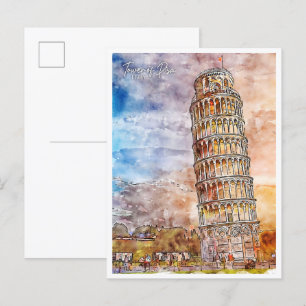 Turm von Pisa Italien vintage Reise Wasserfarben Postkarte