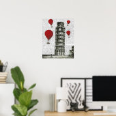 Turm von Pisa und Red Hot Air Balloons Poster (Heimbüro)