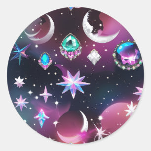 Turmalin-Opal-Himmelsmond-Luxus-Ästhetik Runder Aufkleber