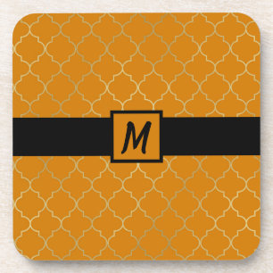 Turmergelb und goldenes Quatrefolienmuster Getränkeuntersetzer
