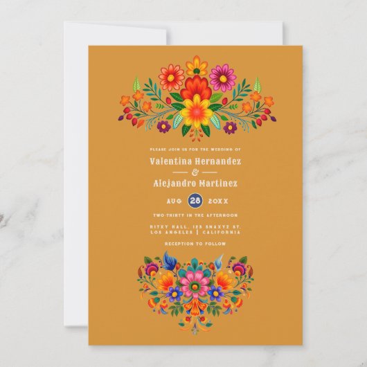Turmeric & Indigo Mexican Folk Art Fiesta Wedding Einladung (Vorderseite)