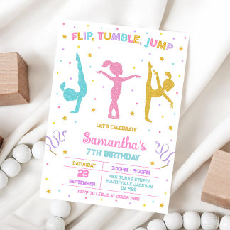 Turnen Flip Tumble Jump Geburtstagseinladung Einladung