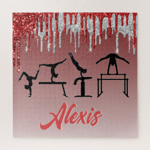 Turnen Rot und Silber Glitter Drip Ombre Puzzle