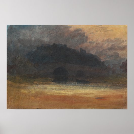 Turner - Abend Landschaft mit Burg und Brücke Poster (Vorne)