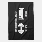 Turnhalle und Bett - lustiges Cartoon-Piktogramm - Geschirrtuch (Vertikal)