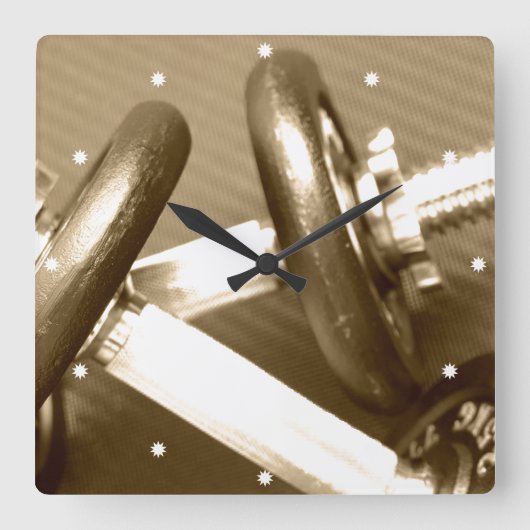 Turnhalledumbbell-Gewichte Quadratische Wanduhr (Vorderseite)