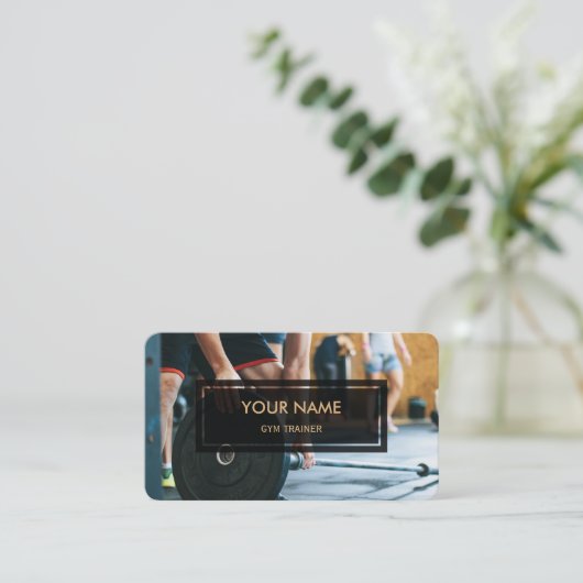 Turnhallen-Trainer (elegantes Foto überlagert) Visitenkarte (Stehend Vorderseite)