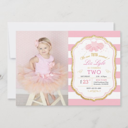 Turning 2 Ballerina - Einladung zum Geburtstag (Vorderseite)