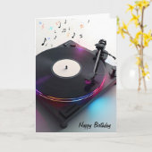 Turntable am Geburtstag mit Neon-Musiknoten Karte (Gelbe Blume)