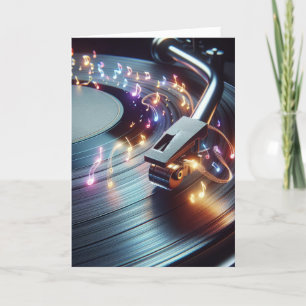 Turntable am Geburtstag mit Neon-Musiknoten Karte