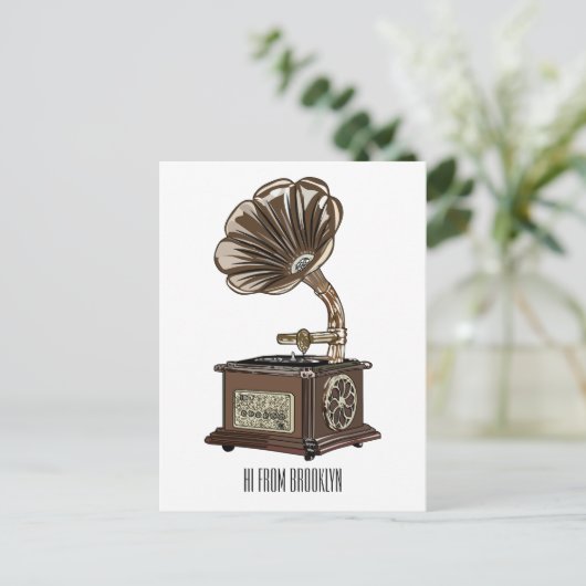 Turntable Cartoon Postkarte (Stehend Vorderseite)