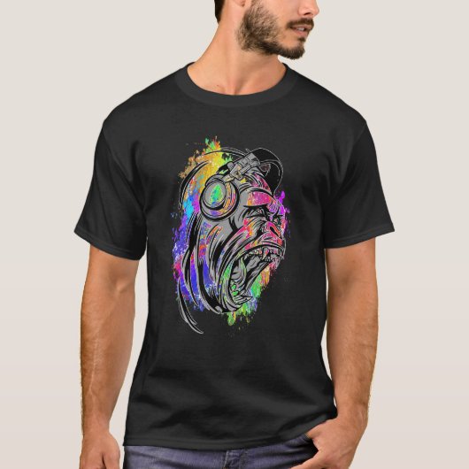 Turntable DJ Gorilla Splash Monkey Beatmaker House T-Shirt (Vorderseite)
