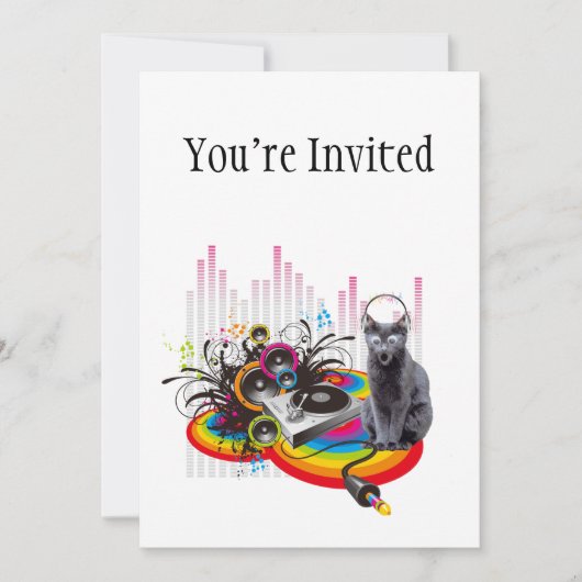 Turntable DJ Pumpin Music Cat Einladung (Vorderseite)