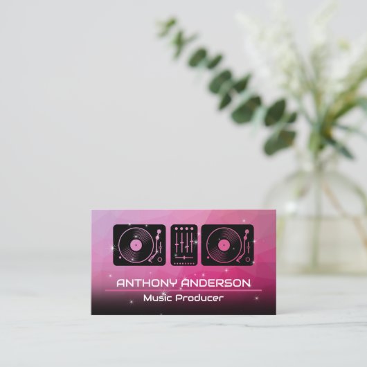 Turntable | Magenta Hintergrund | GLITZERN Visitenkarte (Stehend Vorderseite)