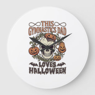 Turnvater liebt Halloween-Schädel-Kürbisse-Flederm Große Wanduhr