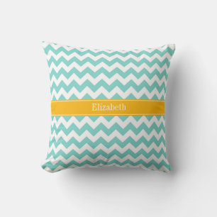 Turq/Aqua Welches Zickzack Goldenrod Name Monogram Kissen