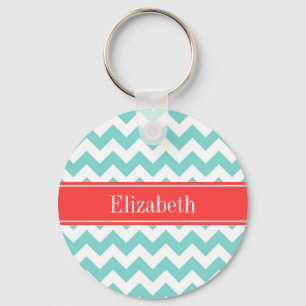 Turq / Aqua Wht Chevron Korallenrot Namensmonogram Schlüsselanhänger