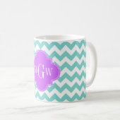 Turq / Aqua Wht Zickzack Lilac 3 Initialmonogramm Kaffeetasse (VorderseiteRechts)