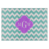 Turq / Aqua Wht Zickzack Lilac 3 Initialmonogramm Schneidebrett (Vorderseite)