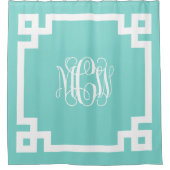 Turq Aqua Wt Vine Monogram DIY BG Griechischer Sch Duschvorhang (Vorderseite)
