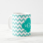 Turq/Aqua, Zickzack Aquamarin 3 Initialmonogramm Kaffeetasse (Vorderseite Links)