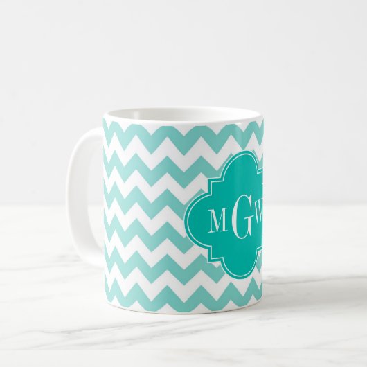 Turq/Aqua, Zickzack Aquamarin 3 Initialmonogramm Kaffeetasse (Vorderseite Links)