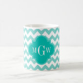 Turq/Aqua, Zickzack Aquamarin 3 Initialmonogramm Kaffeetasse (Mittel)