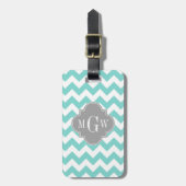 Turq/Aqua Zickzack Grau 3 Initialmonogramm Gepäckanhänger (Vorderseite vertikal)