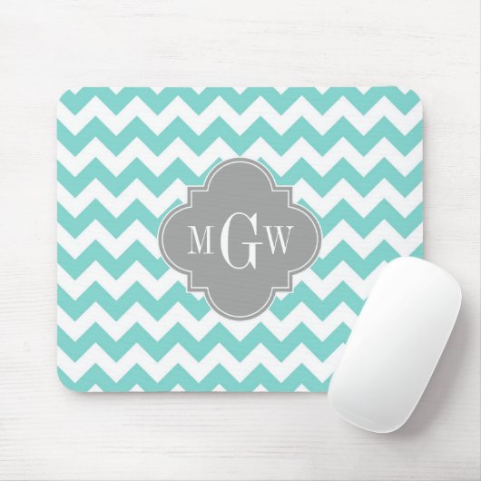 Turq/Aqua Zickzack Grau 3 Initialmonogramm Mousepad (Mit Mouse)