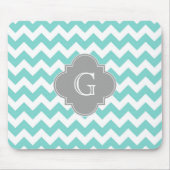 Turq/Aqua Zickzack-Graues Quatrefolienmonogramm Mousepad (Vorne)