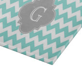 Turq/Aqua Zickzack-Graues Quatrefolienmonogramm Schneidebrett (Ecke)